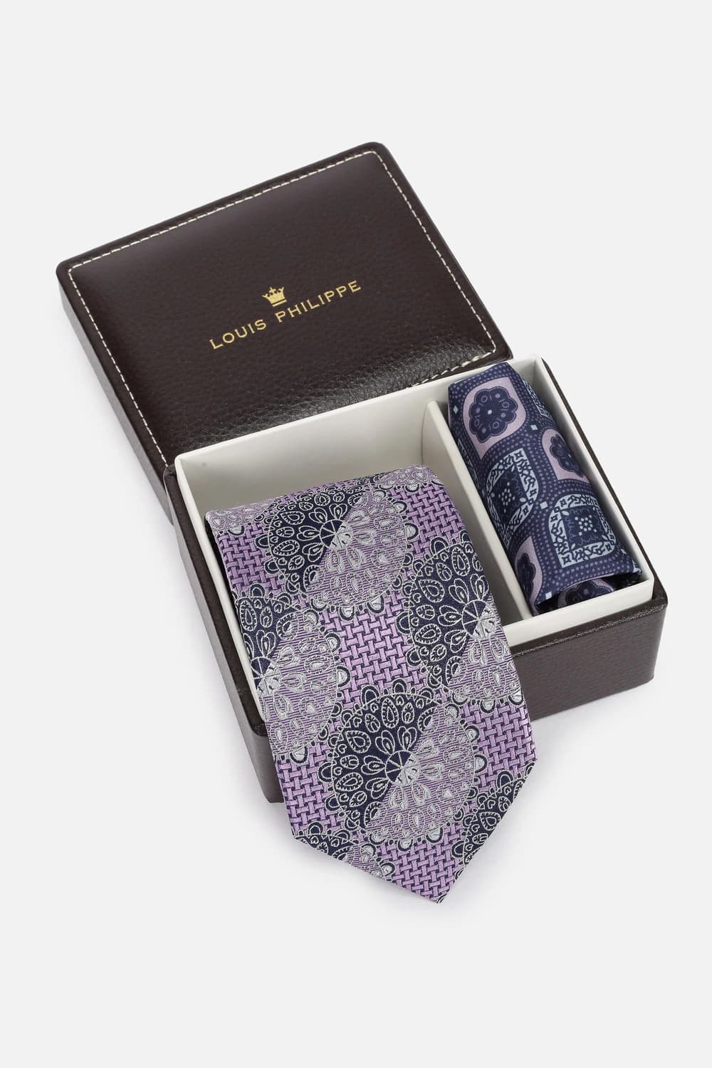 Men Purple Embroidered Tie and Pocket Square | Louisphilippe
