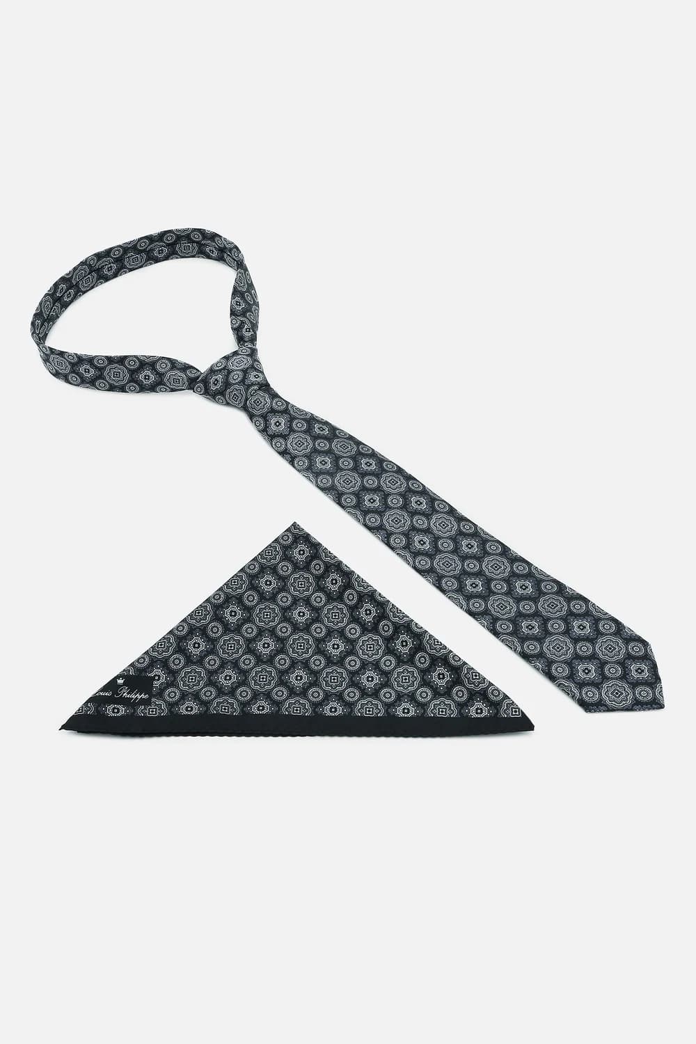 Men Grey Embroidered Tie and Pocket Square | Louisphilippe