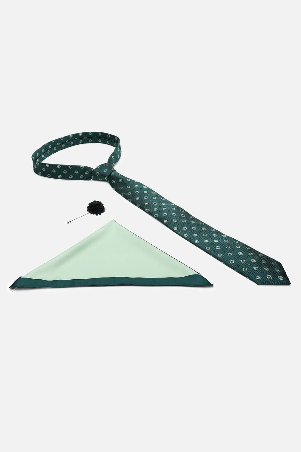 Men Green Embroidered Tie Pocket Square And Lapel Pin | Louisphilippe