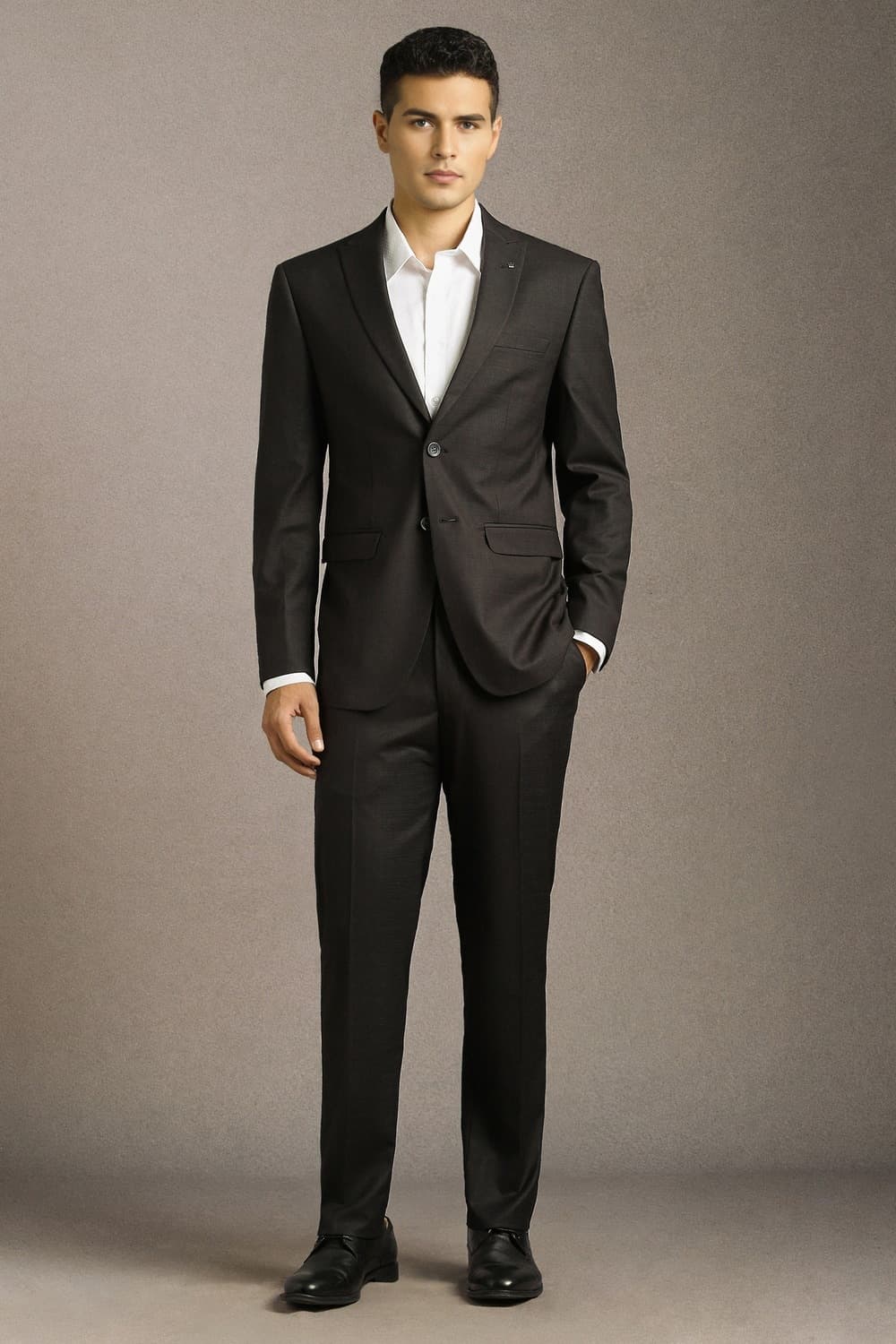 Men Brown Solid Formal Two Piece Suit | Louisphilippe