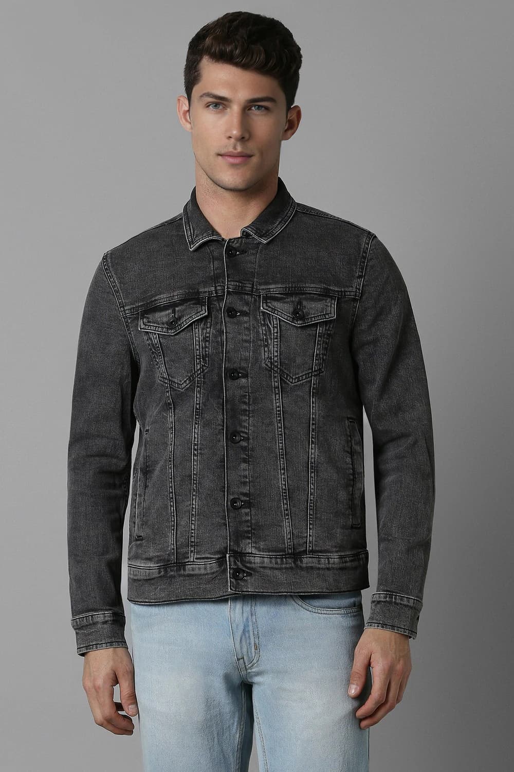 Men Casual Grey Solid Jacket | Louisphilippe