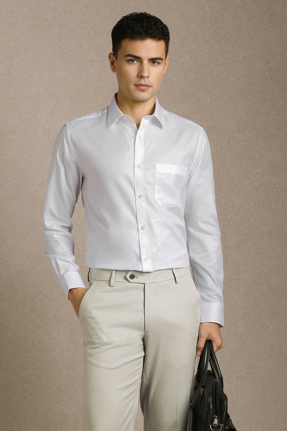 Men White Classic Fit Textured Full Sleeves Formal Shirt | Louisphilippe