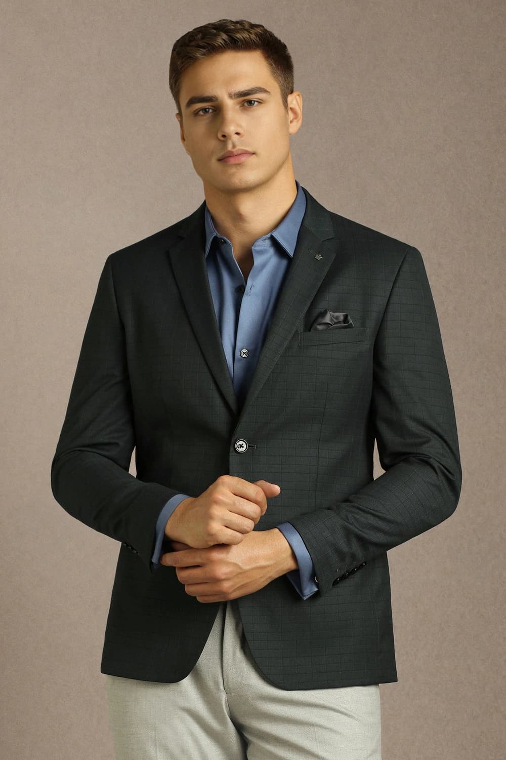 Men Black Slim Fit Textured Casual Blazer | Louisphilippe