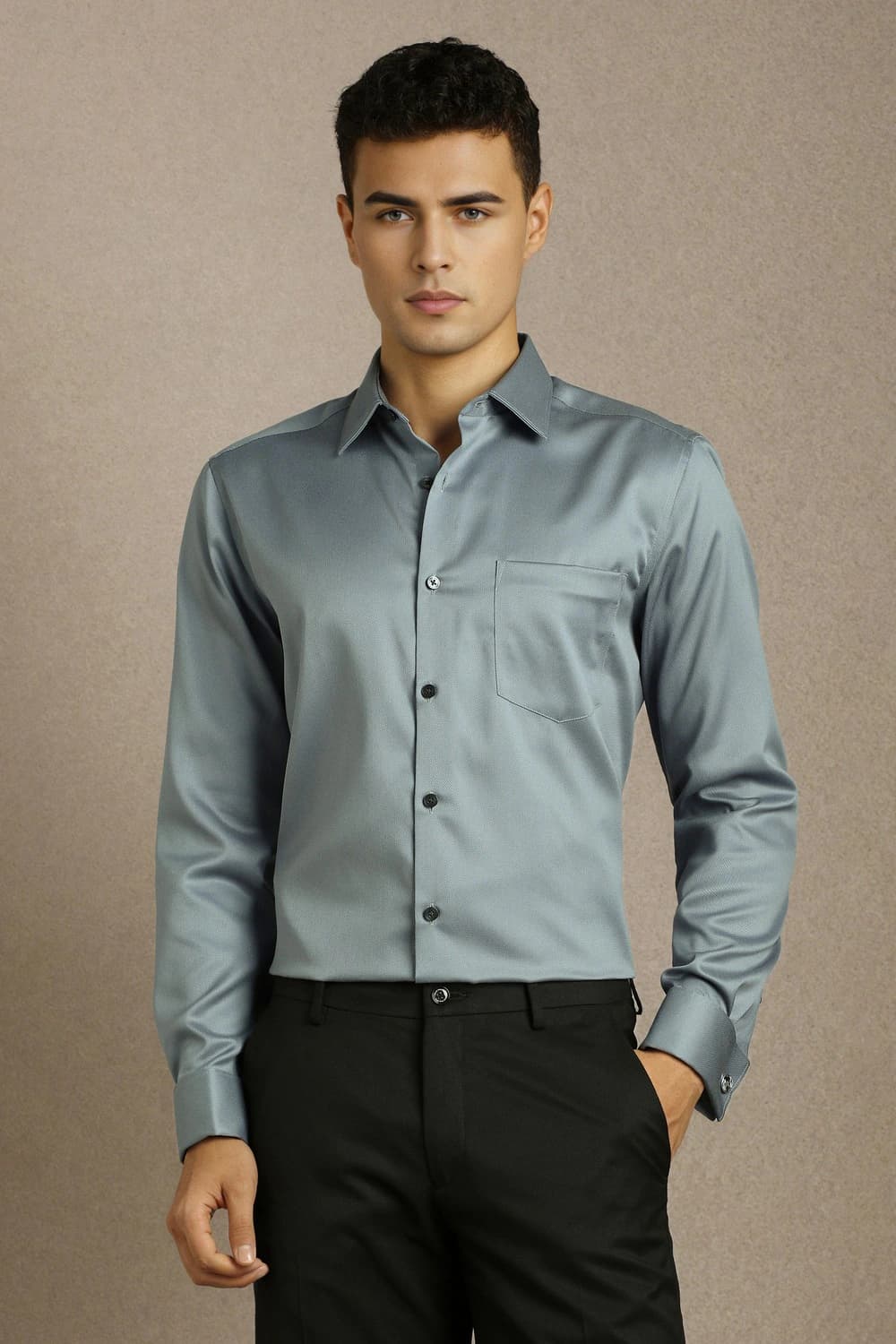 Men Grey Classic Fit Textured Full Sleeves Formal Shirt | Louisphilippe