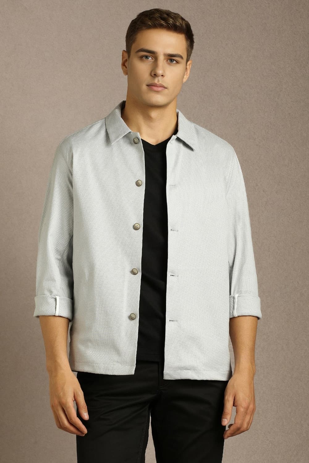 Men Grey Textured Full Sleeves Casual Shirt | Louisphilippe