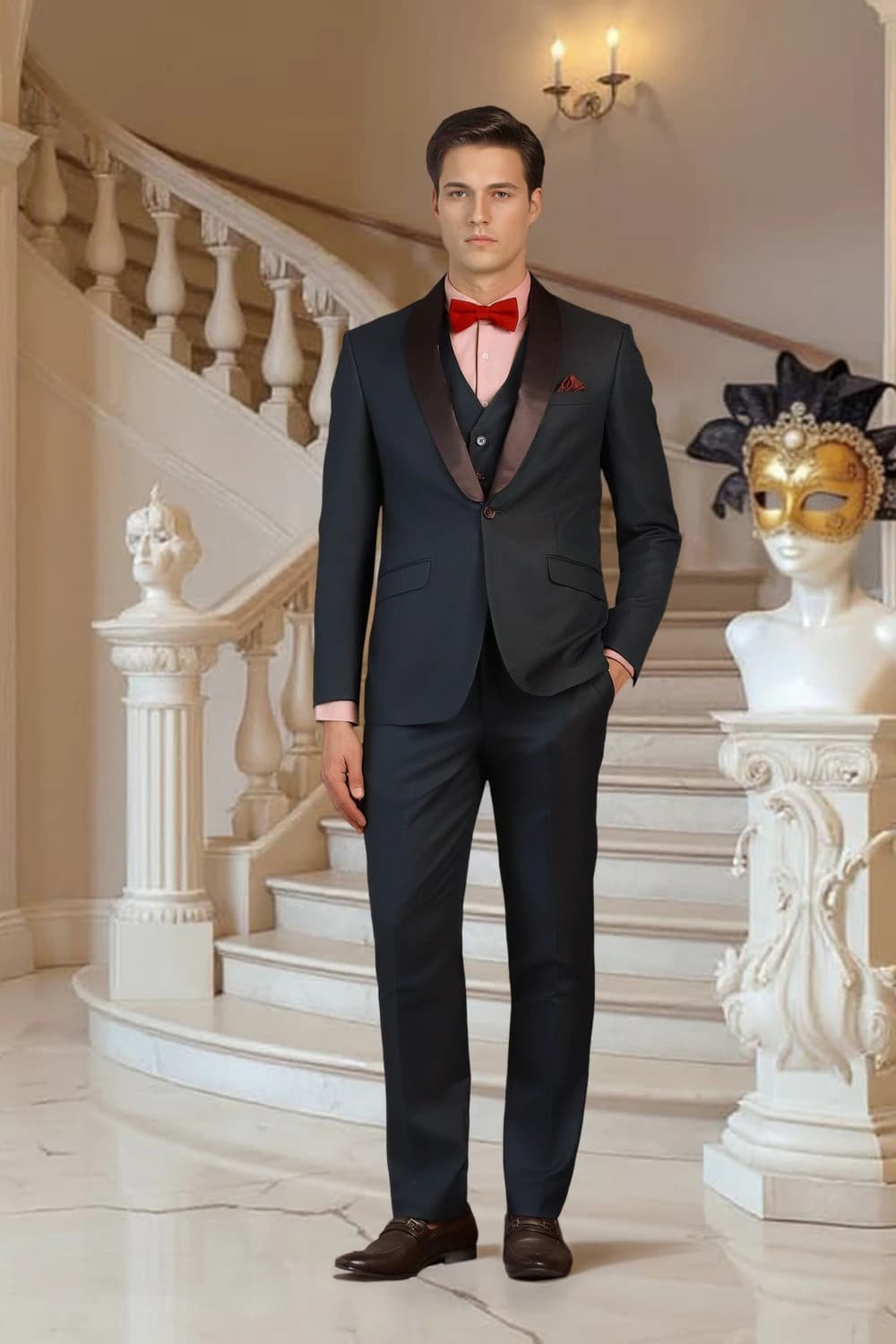 Men Navy Textured Formal Three Piece Suit | Louisphilippe