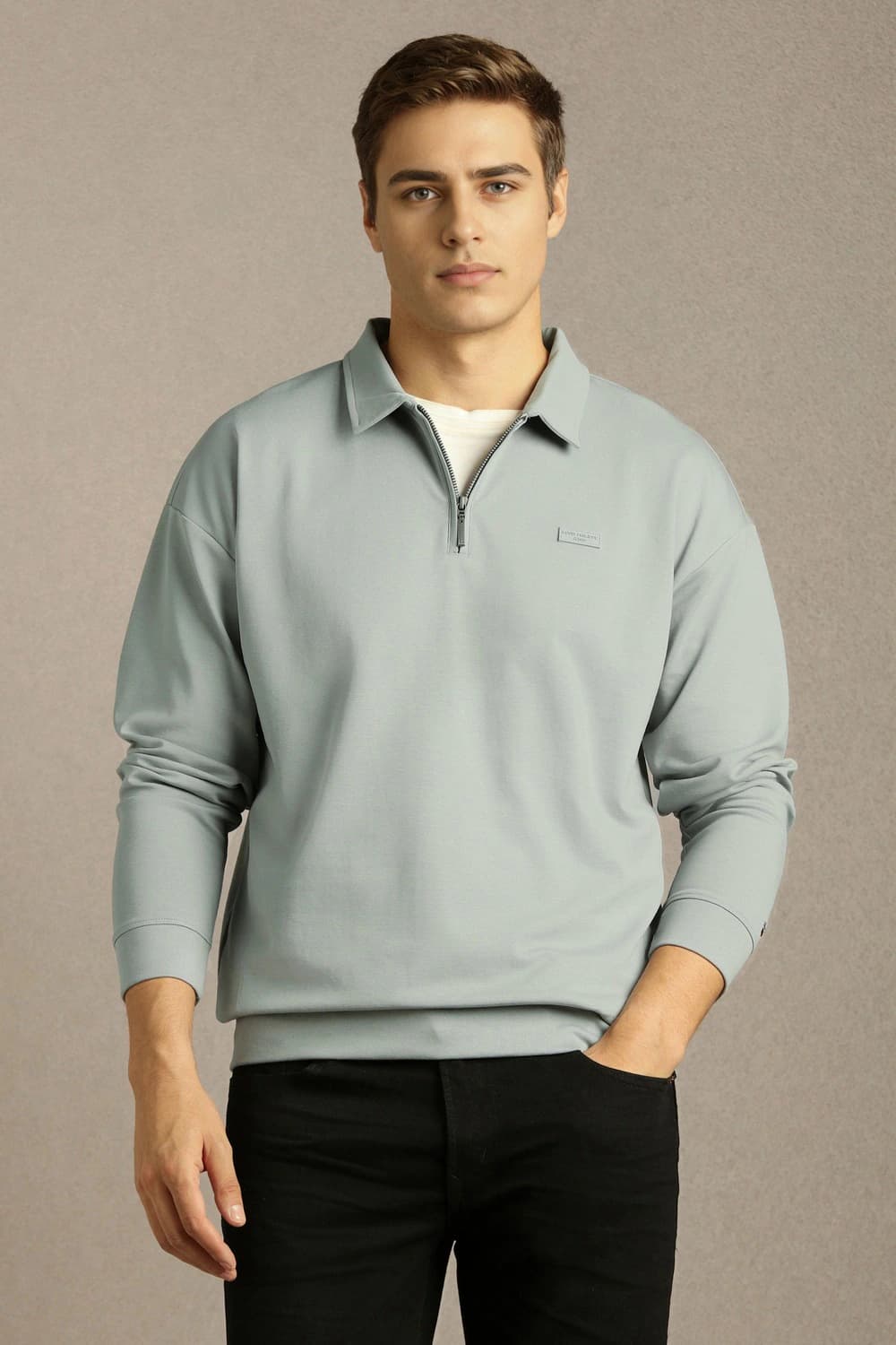 Men Casual Grey Solid Sweatshirt | Louisphilippe