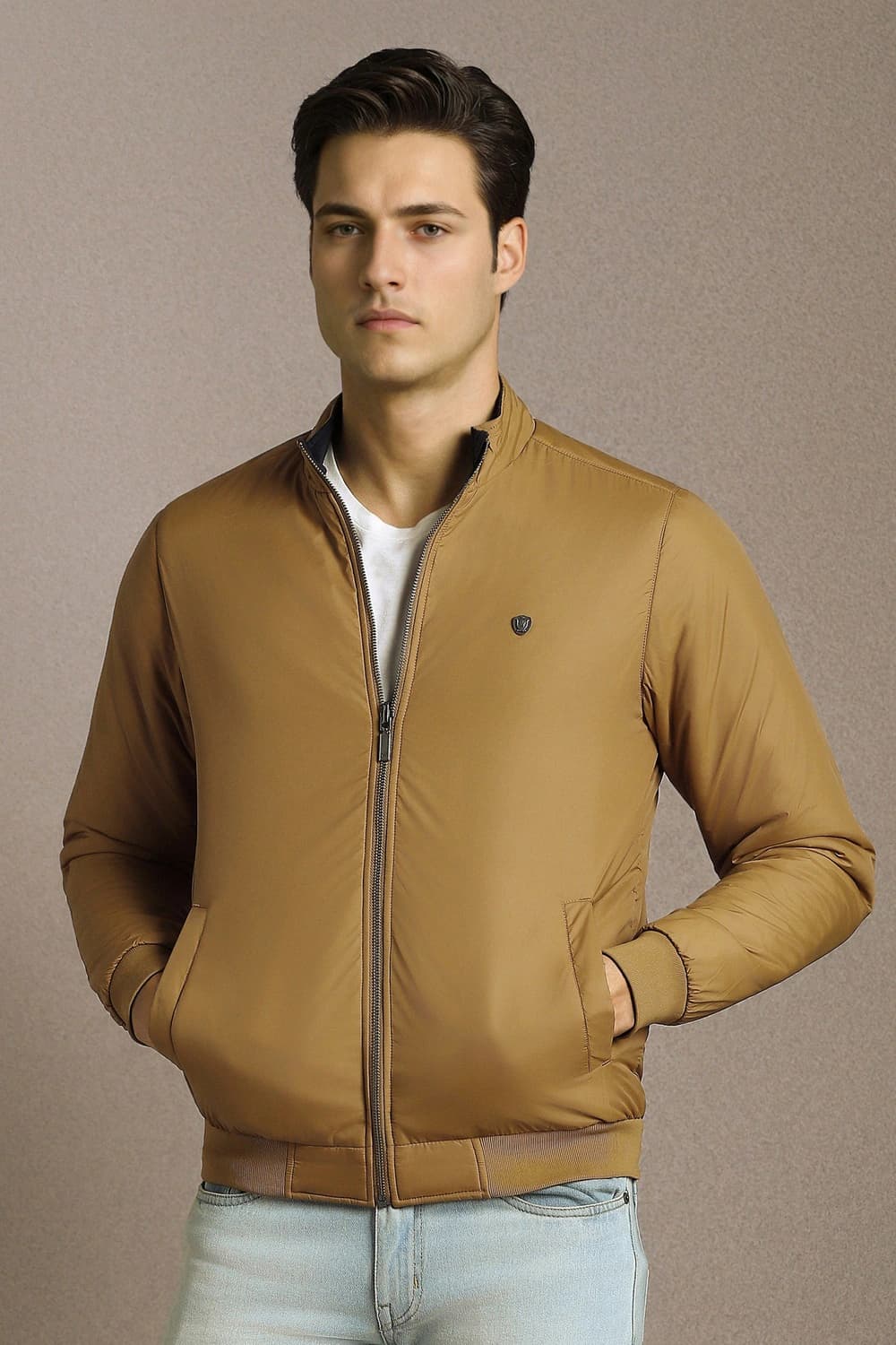 Men Casual Brown Solid Jacket | Louisphilippe