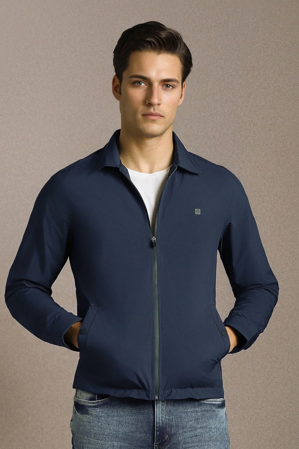 Men Casual Navy Solid Jacket | Louisphilippe