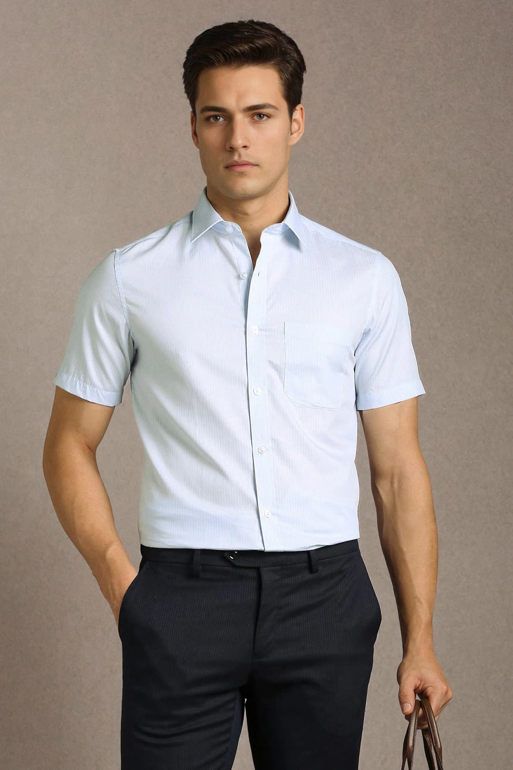 Men Light Blue Classic Fit Textured Half Sleeves Formal Shirt | Louisphilippe