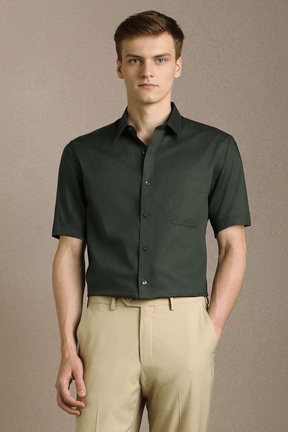 Men Green Classic Fit Textured Half Sleeves Formal Shirt | Louisphilippe