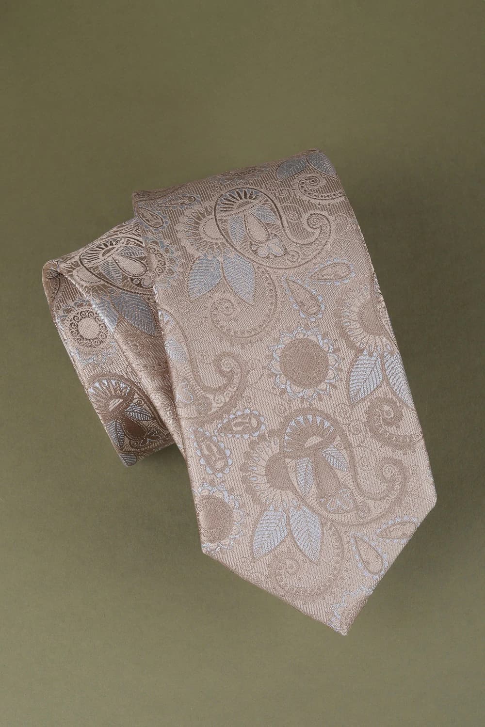 Men Beige Embroidered Tie | Louisphilippe