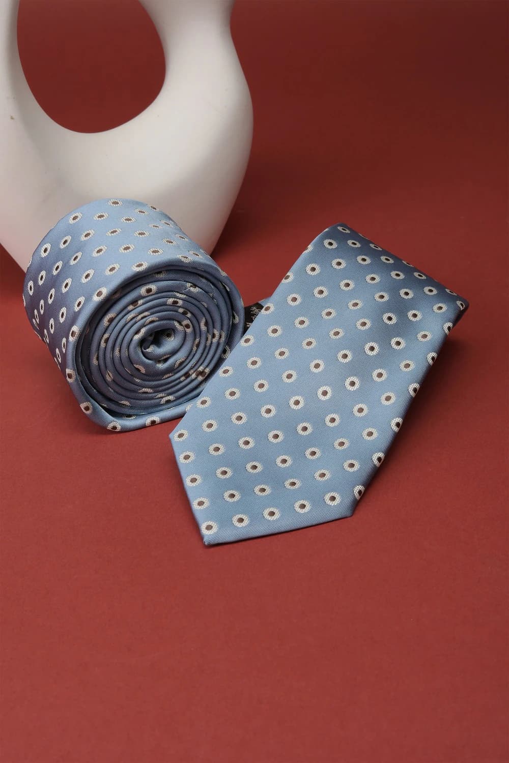 Men Light Blue Embroidered Tie | Louisphilippe