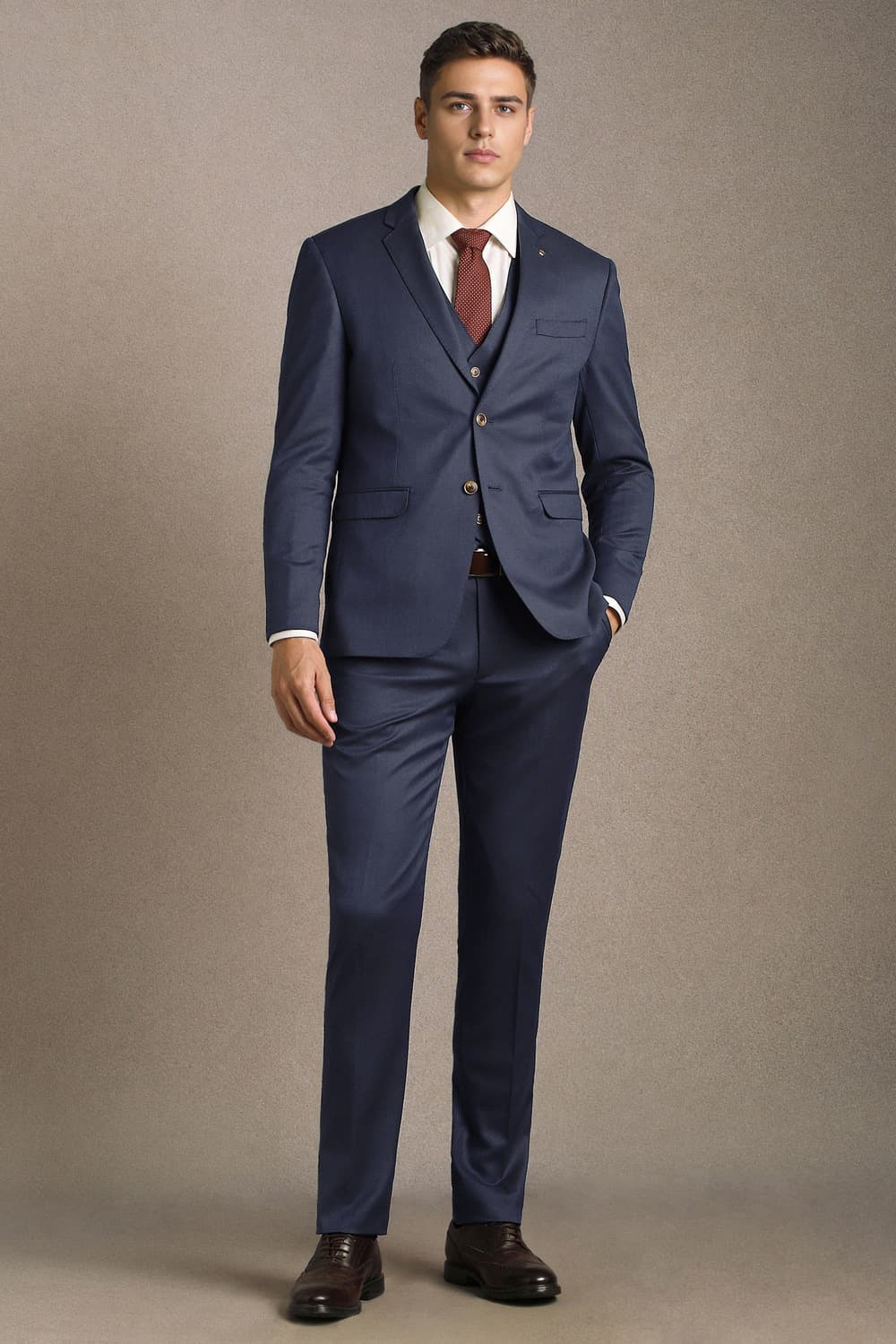 Men Navy Textured Formal Three Piece Suit | Louisphilippe