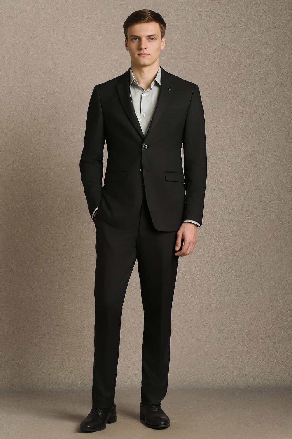 Men Black Solid Formal Two Piece Suit | Louisphilippe