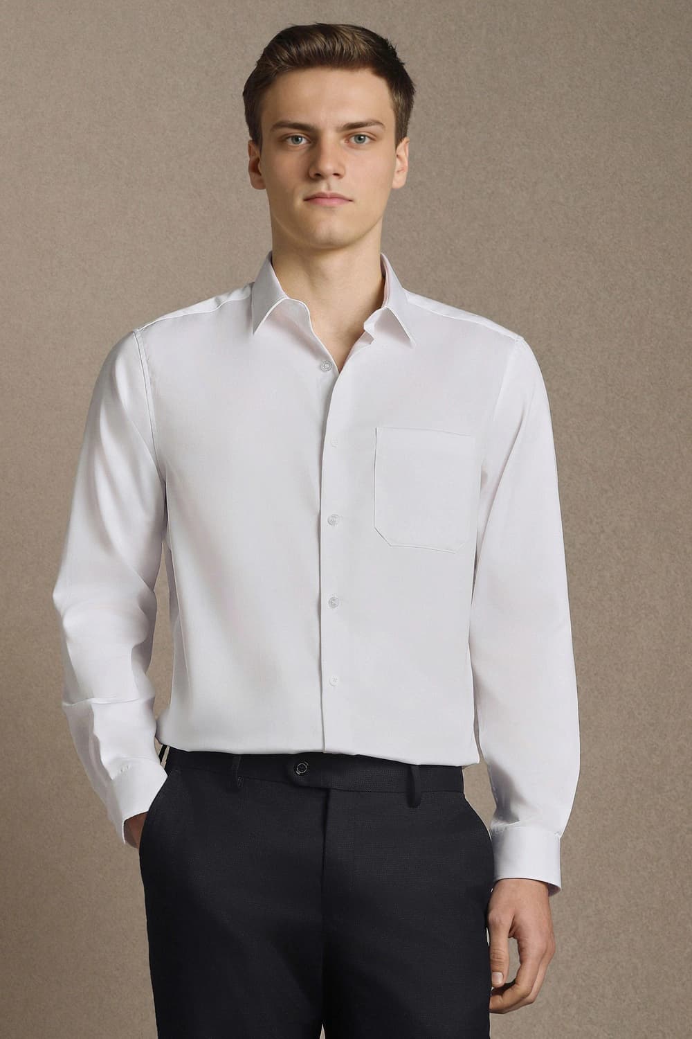 Men White Classic Fit Solid Full Sleeves Formal Shirt | Louisphilippe