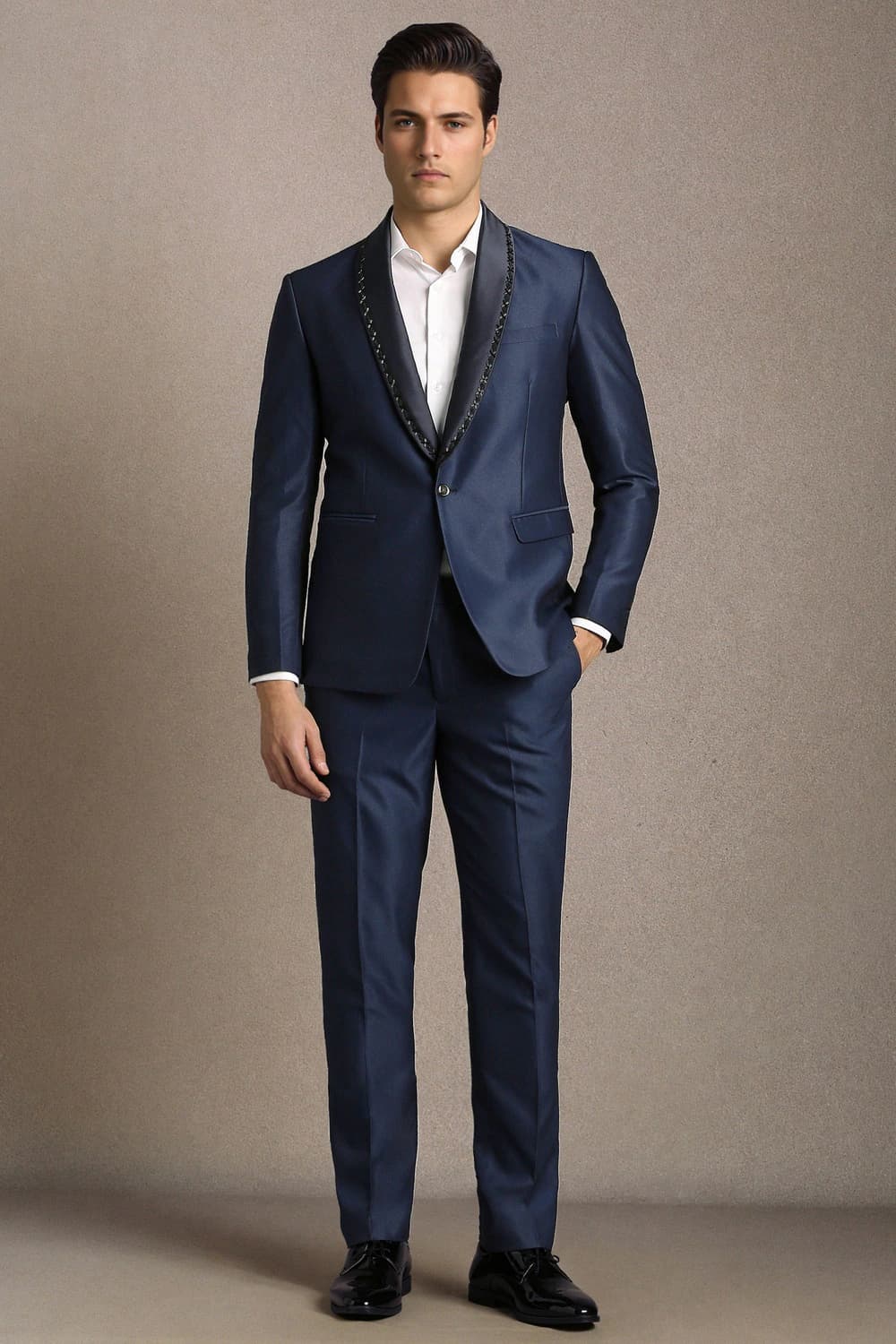 Men Navy Embellished Formal Two Piece Suit | Louisphilippe