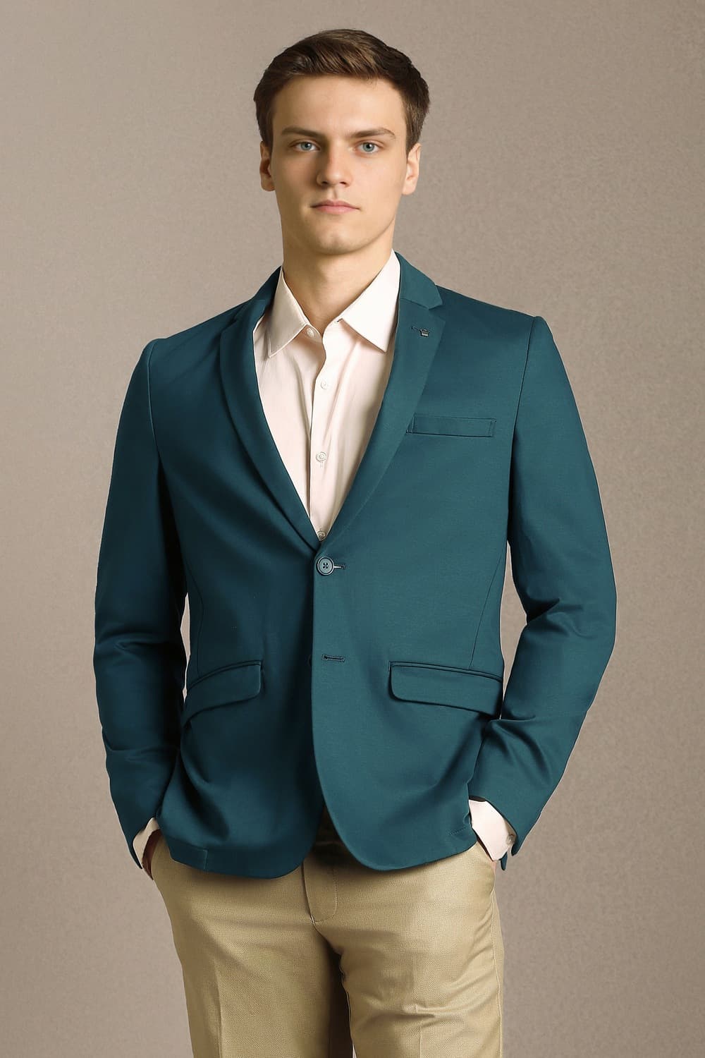 Men Teal Super Slim Fit Solid Casual Blazer | Louisphilippe