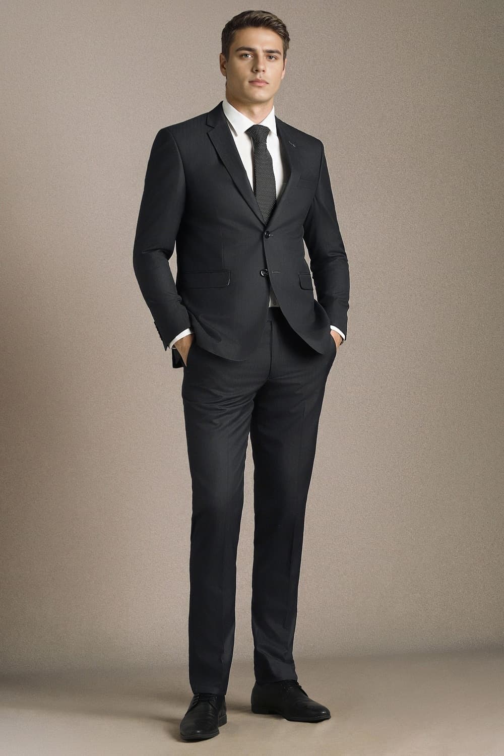 Men Black Textured Formal Two Piece Suit | Louisphilippe