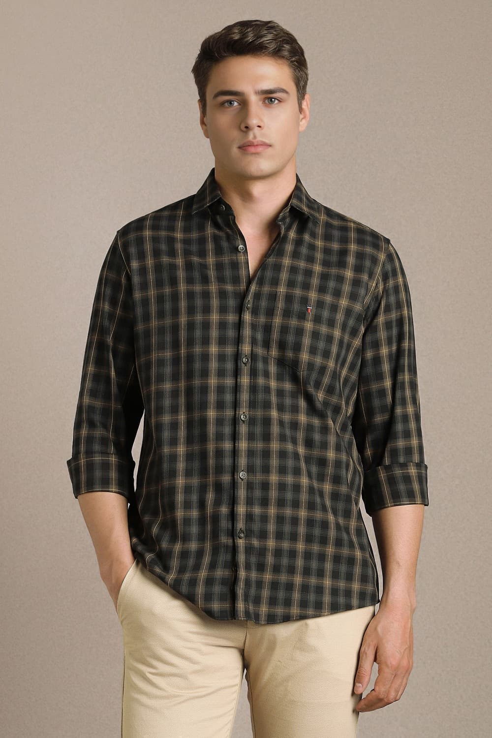 Men Black Check Full Sleeves Casual Shirt | Louisphilippe
