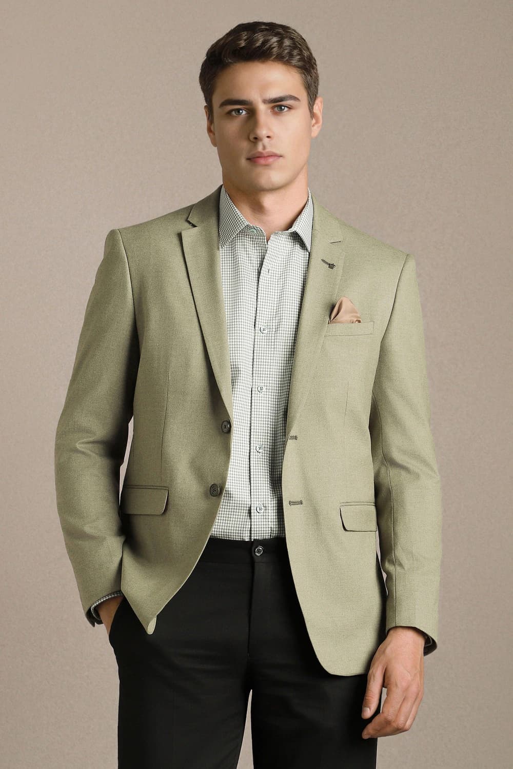 Men Green Slim Fit Solid Casual Blazer | Louisphilippe
