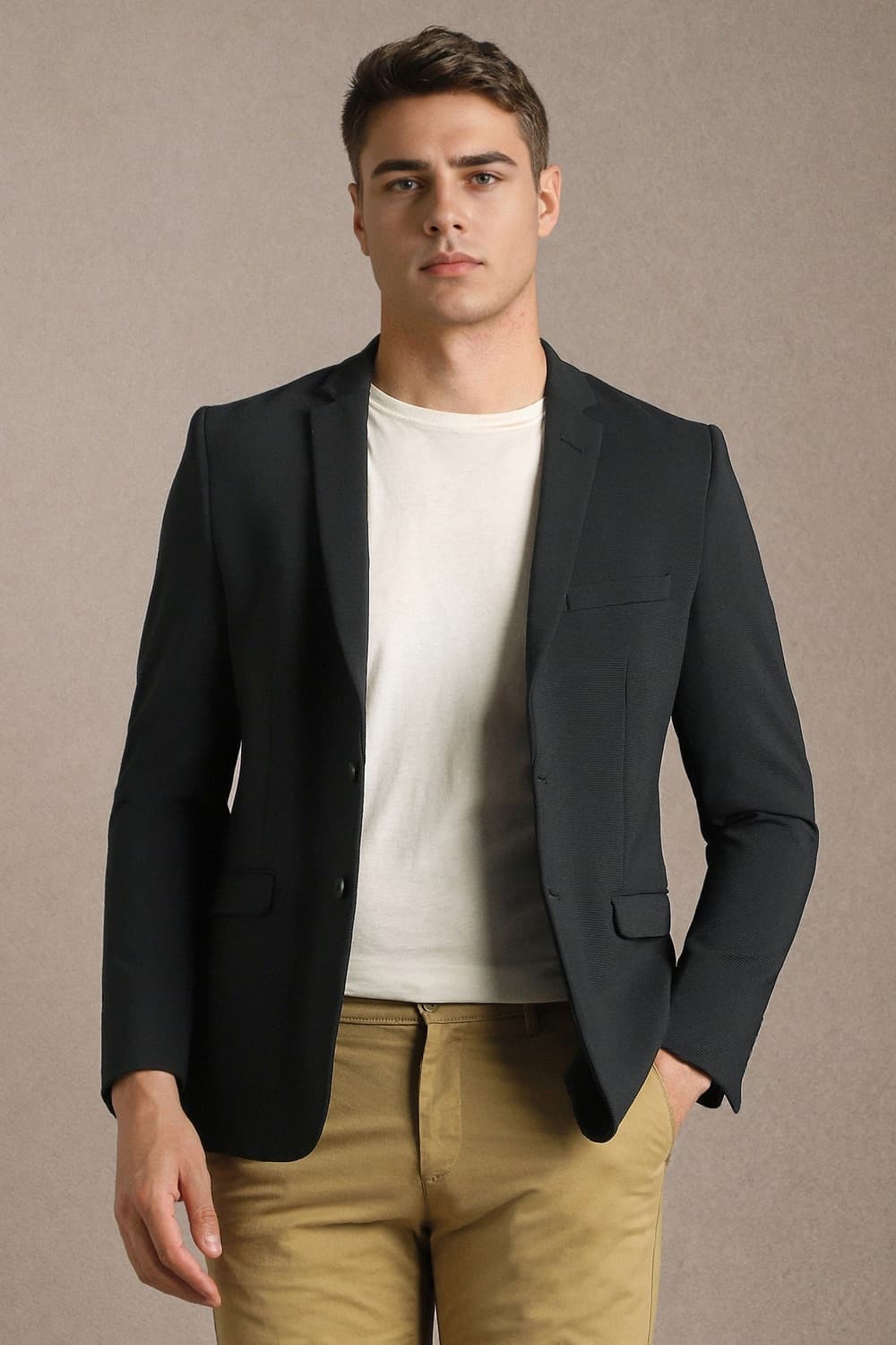 Men Black Super Slim Fit Textured Casual Blazer | Louisphilippe