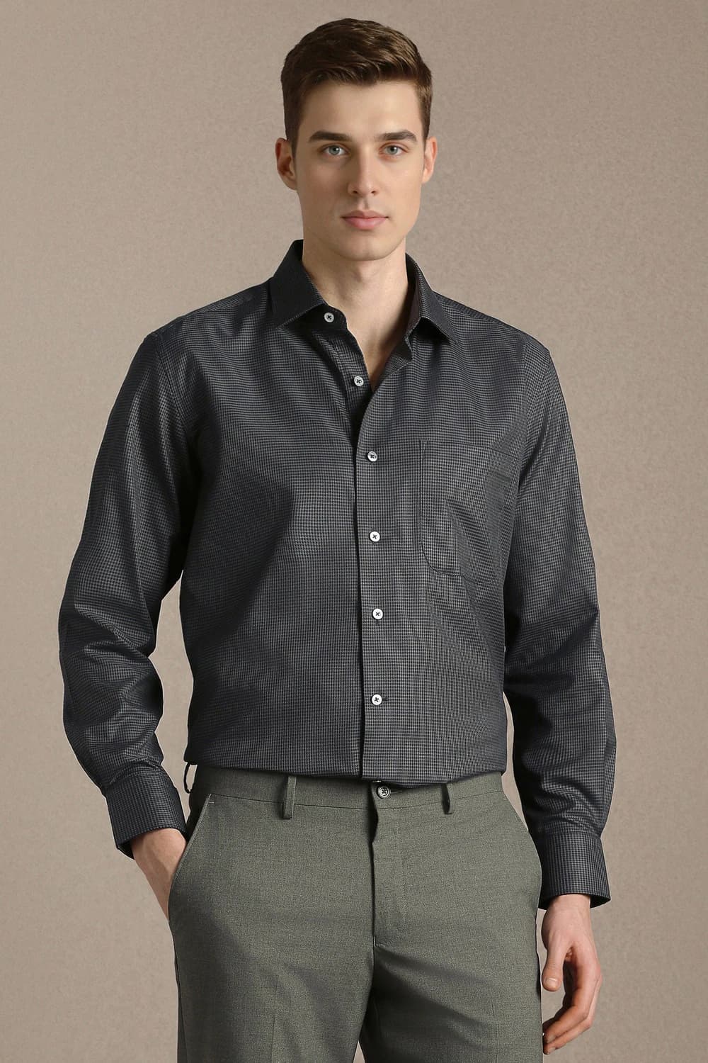 Men Navy Classic Fit Print Full Sleeves Formal Shirt | Louisphilippe