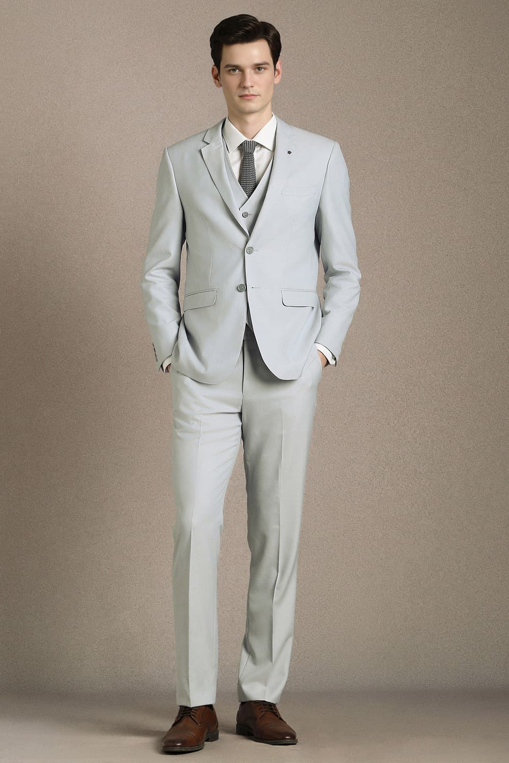 Men Light Blue Textured Formal Three Piece Suit | Louisphilippe