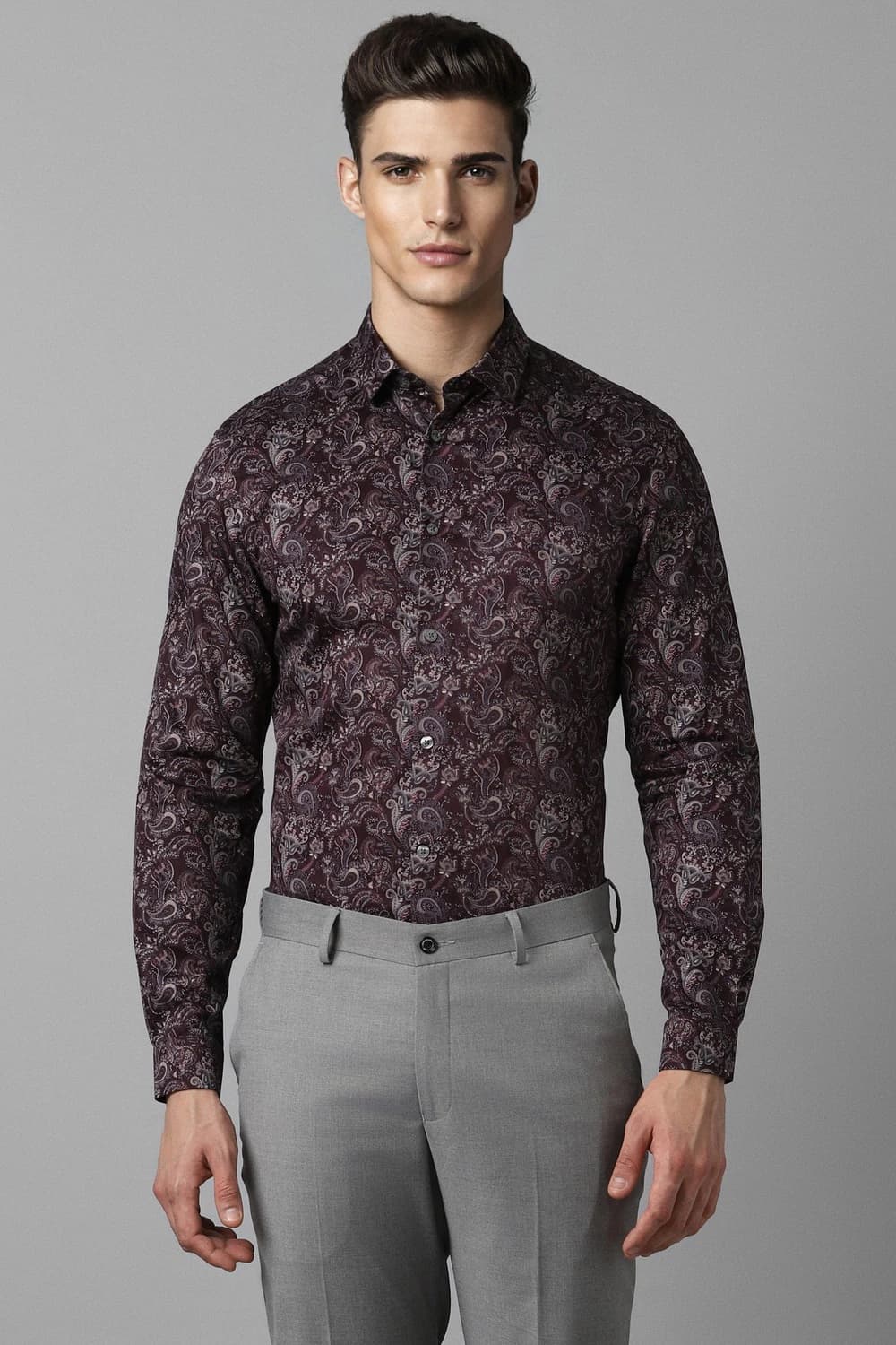 Men Maroon Print Full Sleeves Casual Shirt | Louisphilippe