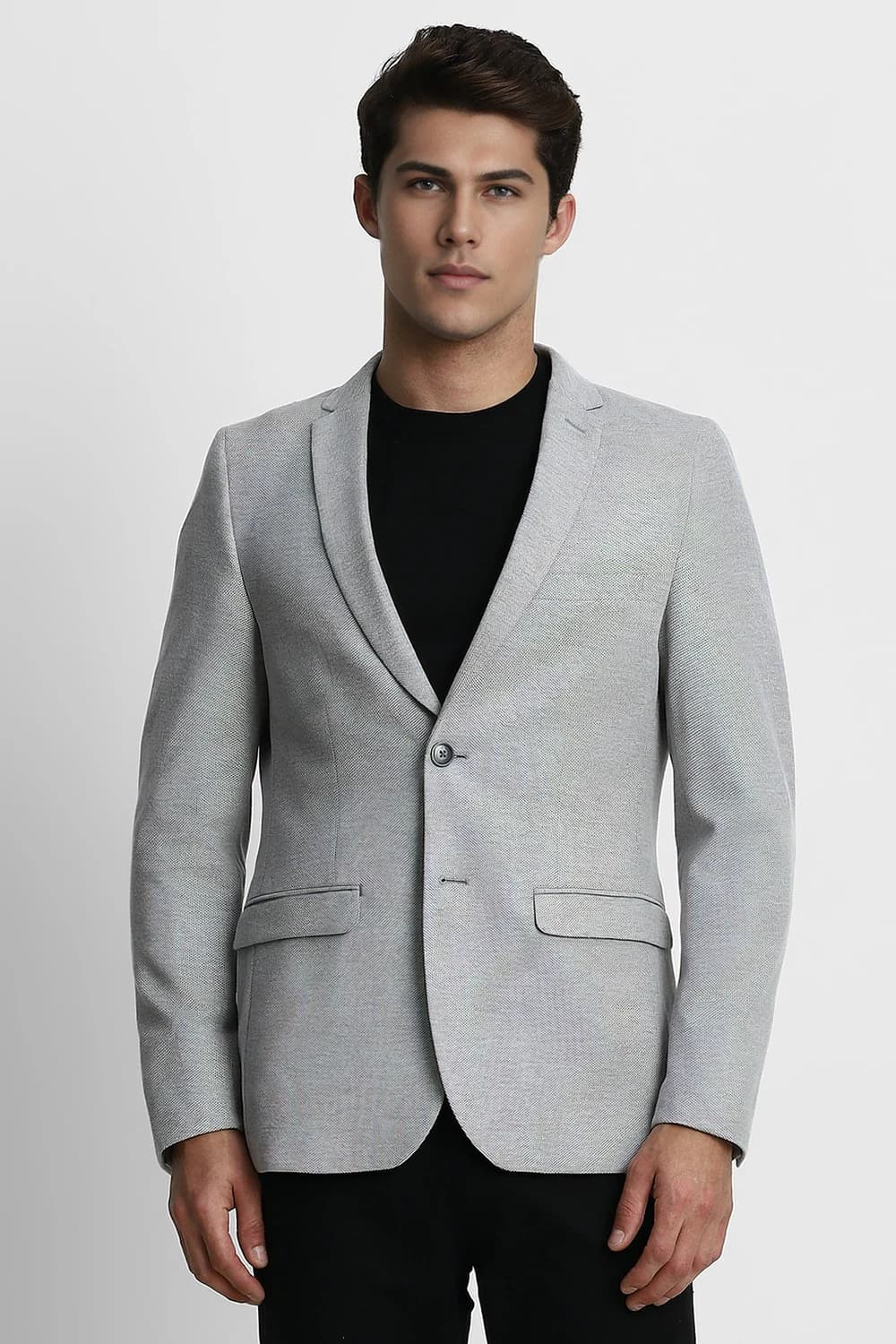 Men Grey Super Slim Fit Textured Casual Blazer | Louisphilippe
