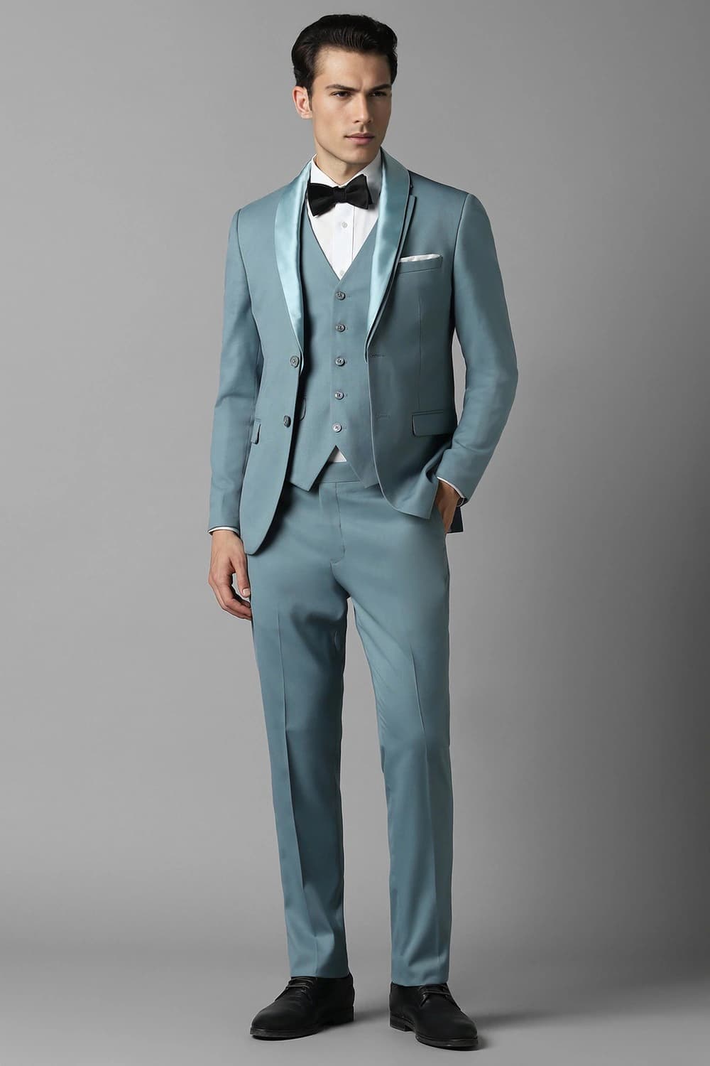 Men Light Blue Solid Formal Three Piece Suit | Louisphilippe