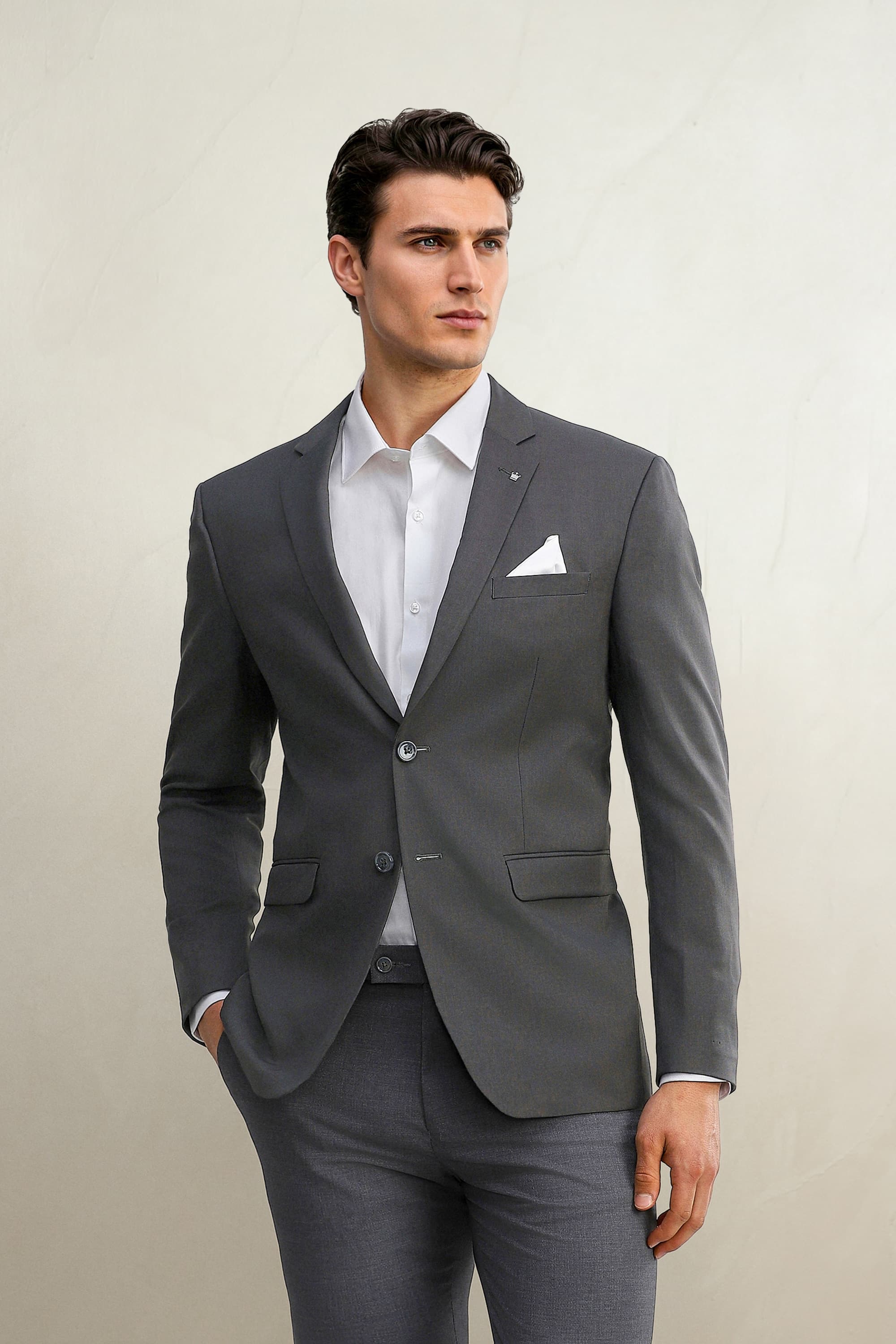 Men Grey Slim Fit Solid Casual Blazer | Louisphilippe