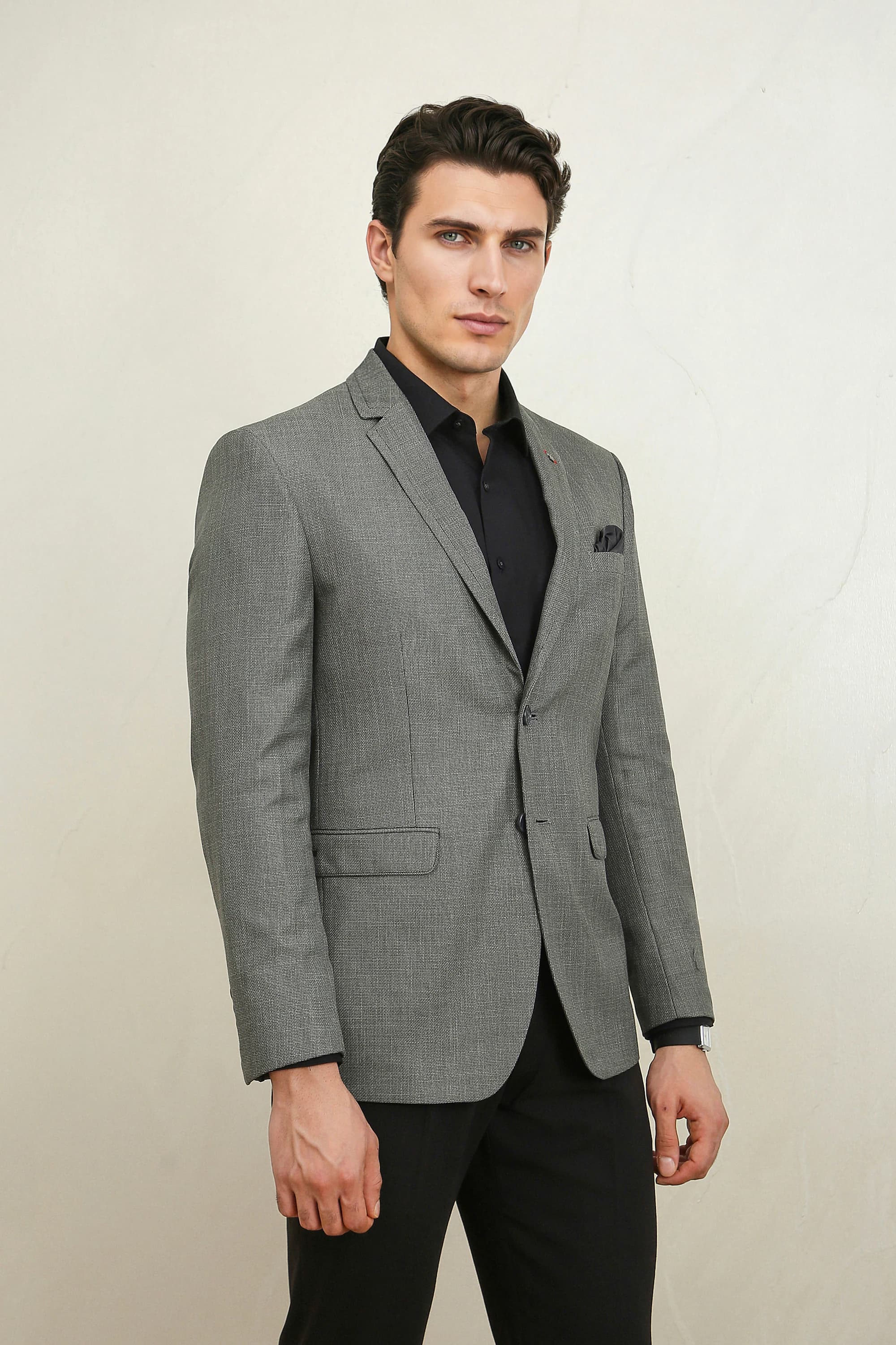 Men Medium Grey Slim Fit Solid Formal Blazer | Louisphilippe