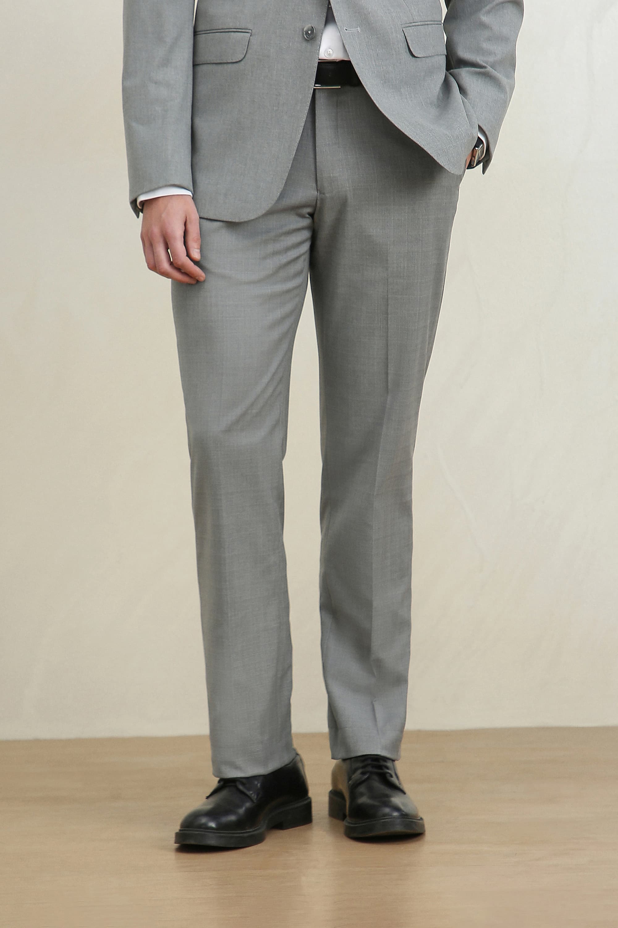 Men Light Grey Regular Fit Solid Formal Trousers | Louisphilippe