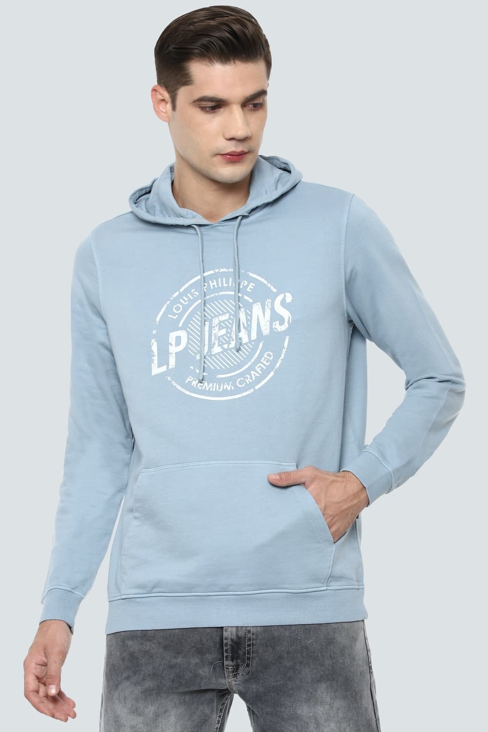 Men Casual Blue Graphic Print Sweatshirt | Louisphilippe Men Casual Blue Graphic Print Sweatshirt | Louisphilippe