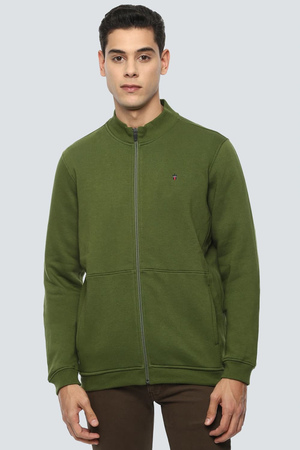 Men Casual Olive Solid Sweatshirt | Louisphilippe