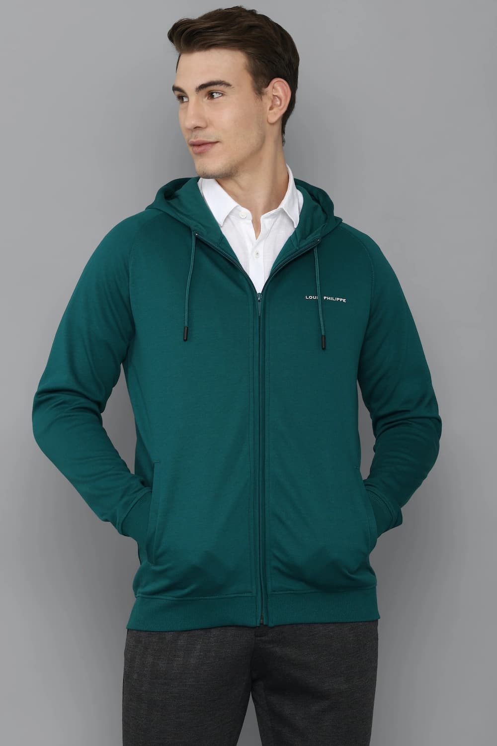 Men Casual Green Solid Sweatshirt | Louisphilippe
