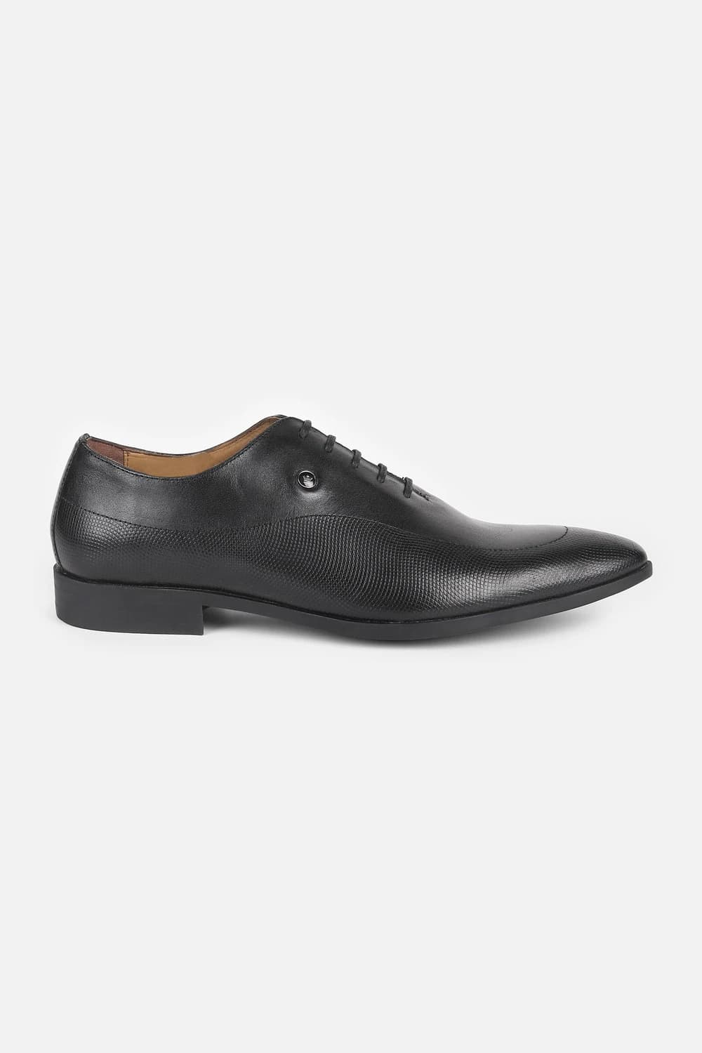 Men Textured Oxford Leather Black Lace Up Shoes | Louisphilippe