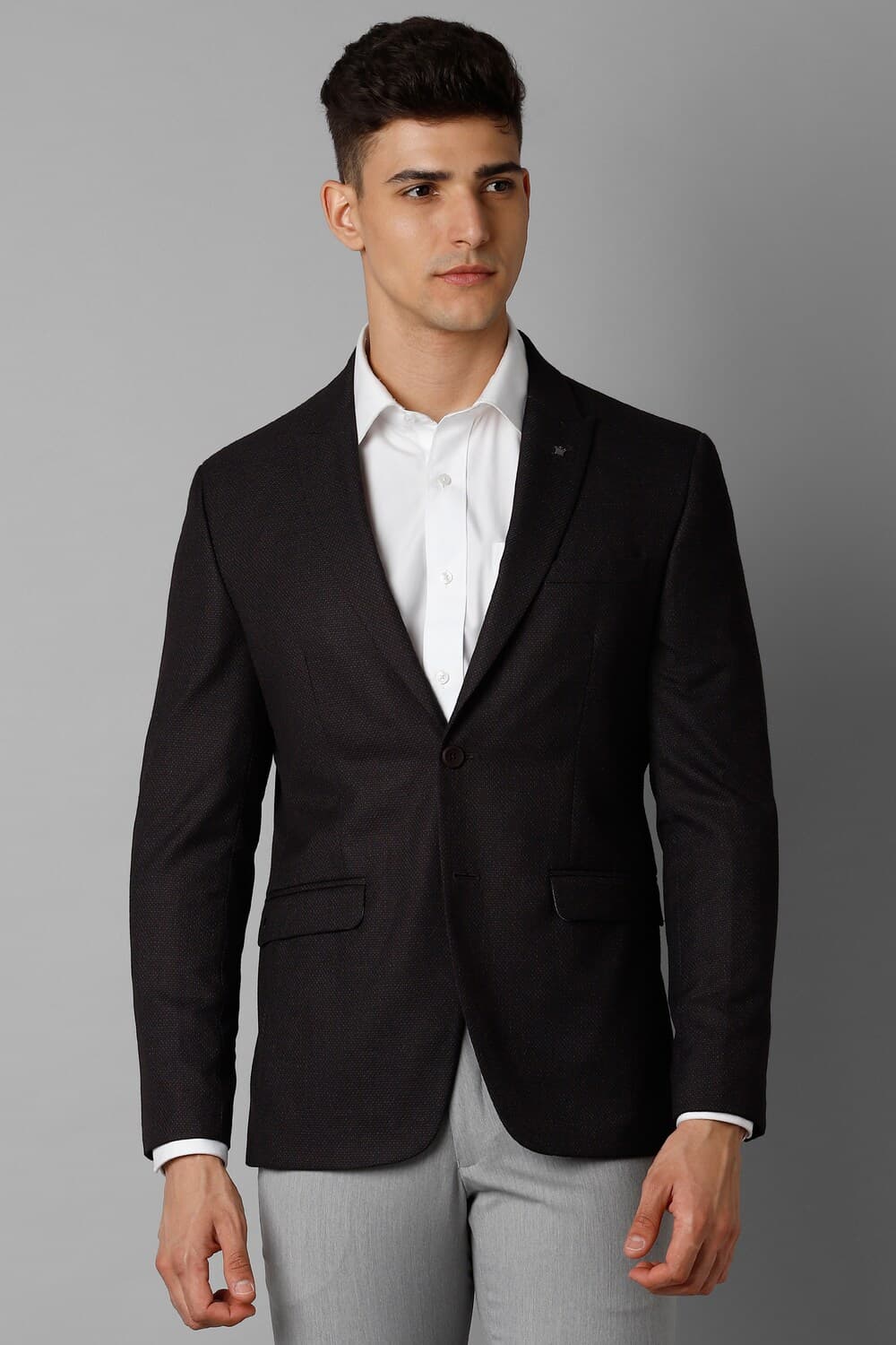 Men Black Slim Fit Textured Formal Blazer | Louisphilippe Men Black Slim Fit Textured Formal Blazer | Louisphilippe
