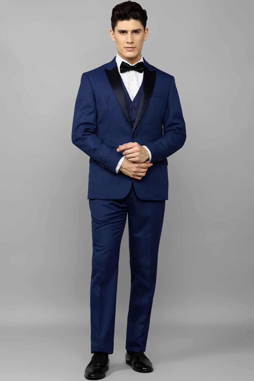 Men Navy Slim Fit Print Party Three Piece Suit | Louisphilippe
