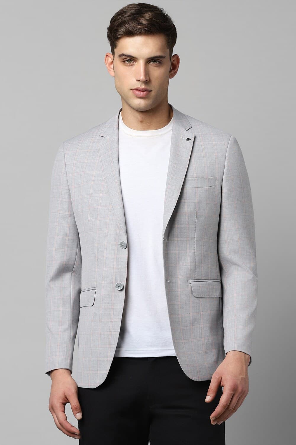 Men Grey Slim Fit Check Formal Blazer | Louisphilippe