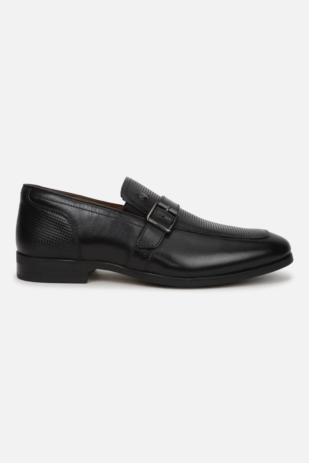 Men Classic Leather Black Monk Strap Slip On Shoes | Louisphilippe