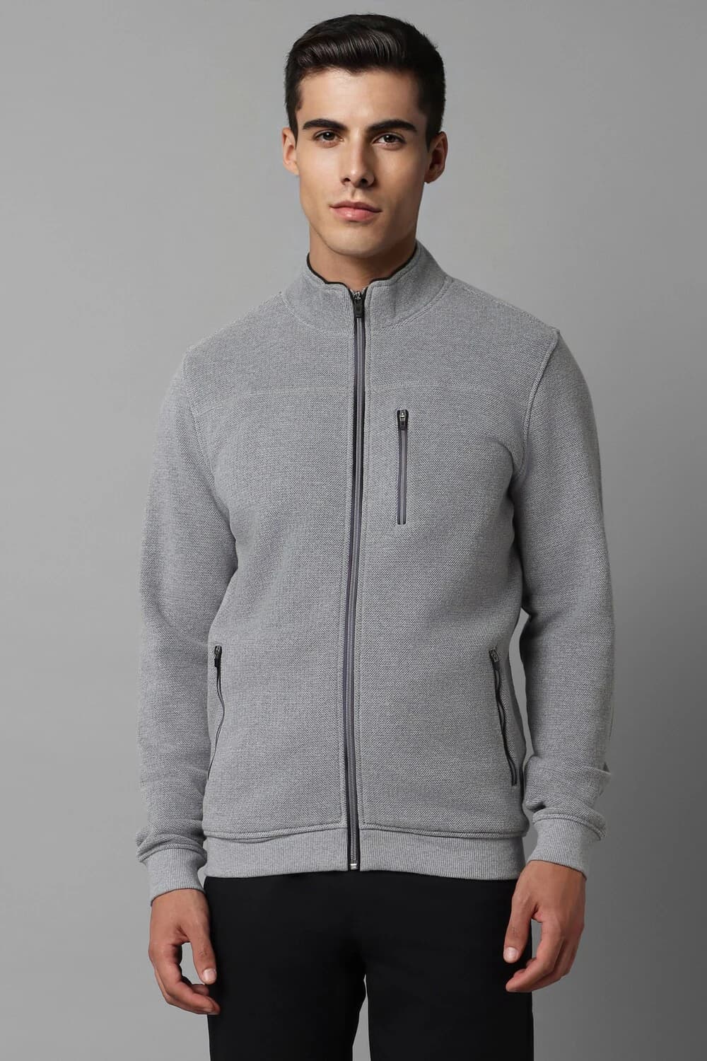 Men Casual Grey Solid Sweatshirt | Louisphilippe