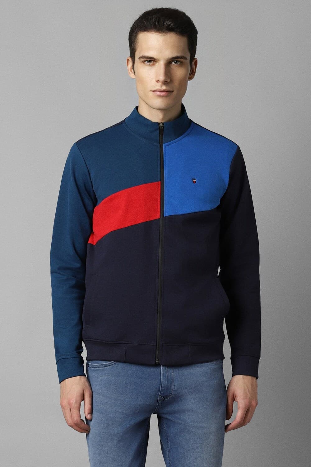Men Casual Navy Patterned Sweatshirt | Louisphilippe Men Casual Navy Patterned Sweatshirt | Louisphilippe