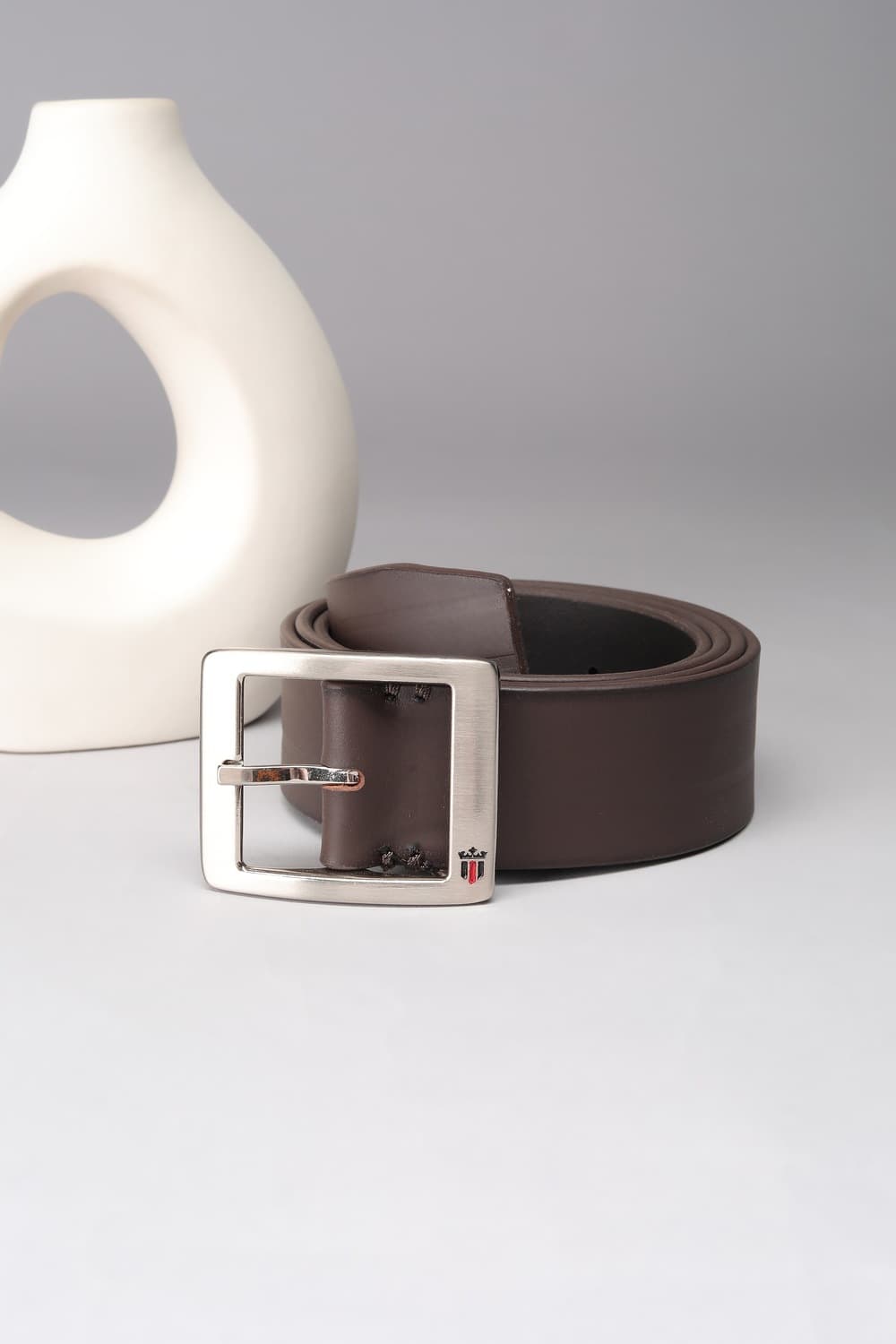 Men Brown Solid Non-reversible Casual Premium Leather with Brush Nickel Buckle Belt | Louisphilippe