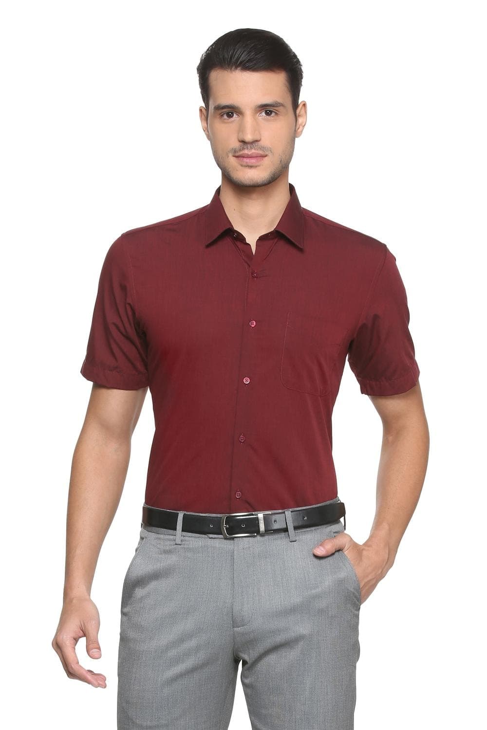 Men Maroon Regular Fit Half Sleeves Formal Shirt | Peterengland