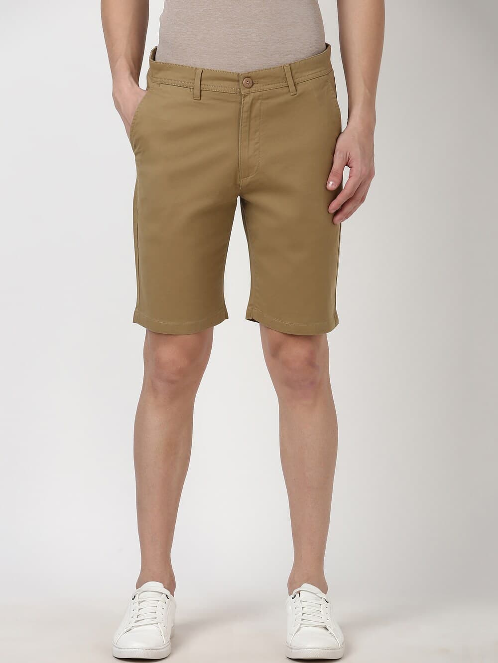 Men Khaki Solid Casual Shorts | Peterengland
