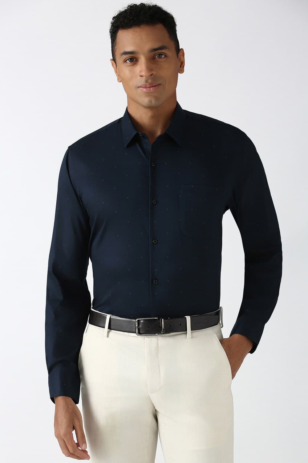 Men Navy Regular Fit Full Sleeves Formal Shirt | Peterengland