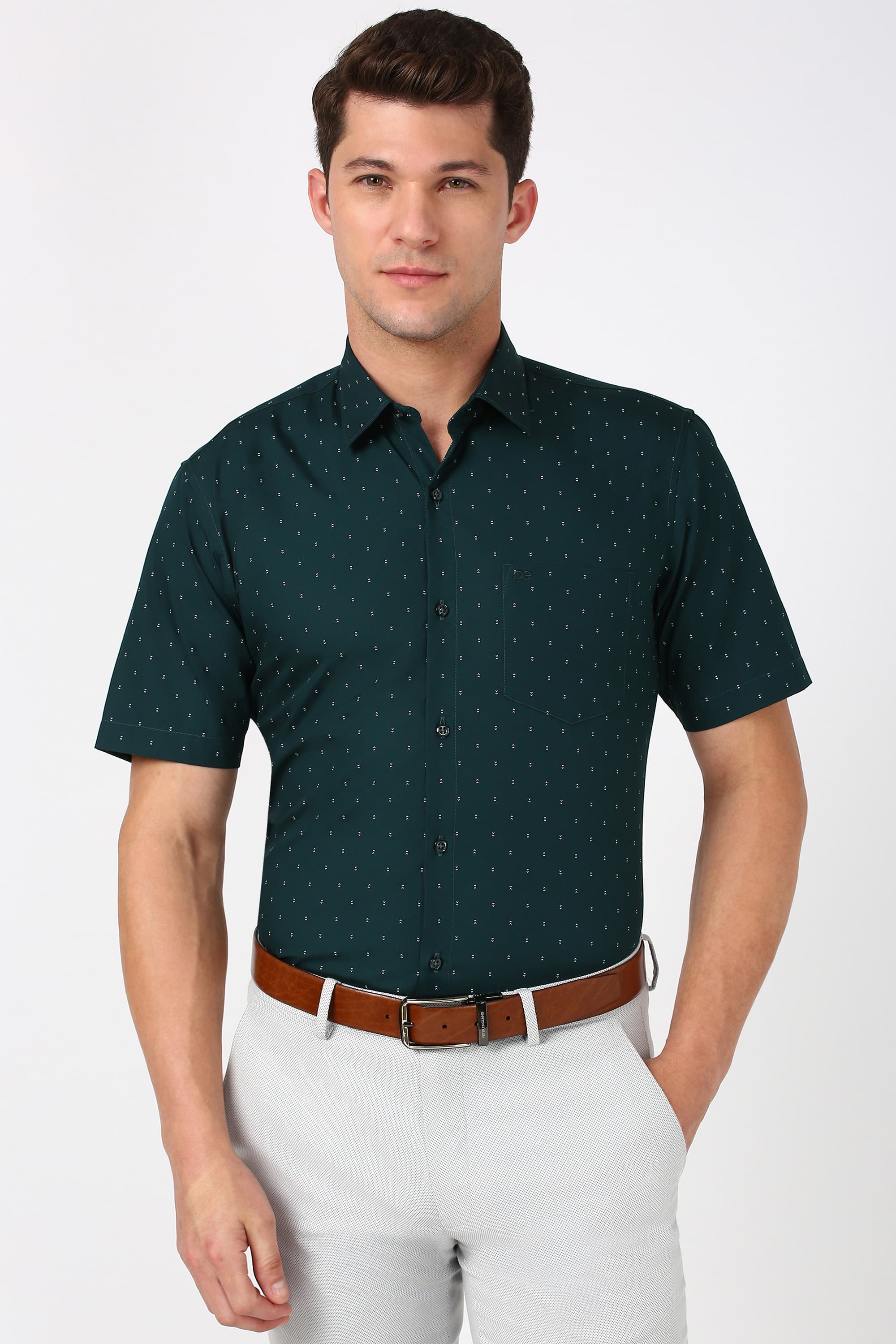 Men Green Regular Fit Half Sleeves Formal Shirt | Peterengland