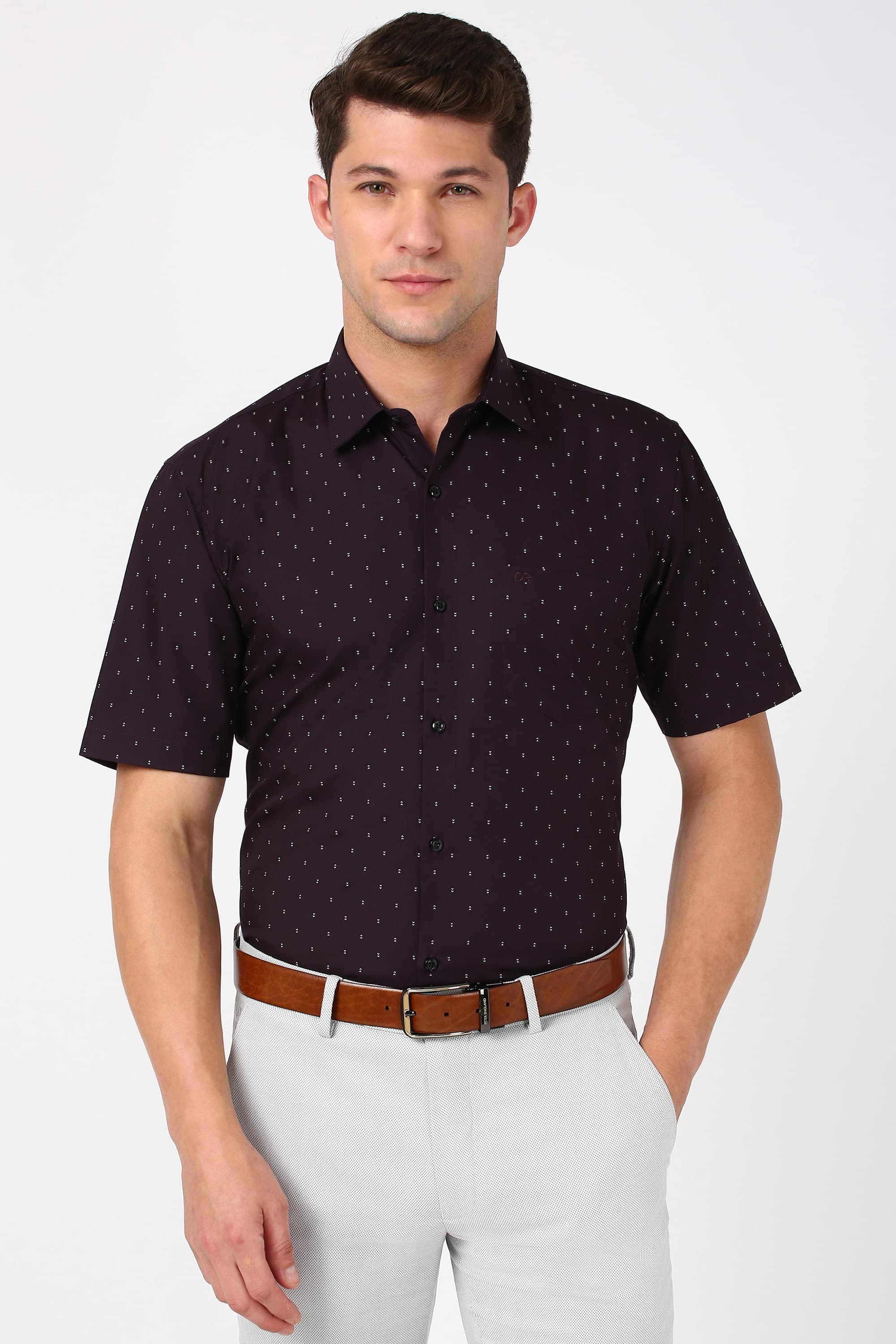 Men Purple Regular Fit Half Sleeves Formal Shirt | Peterengland